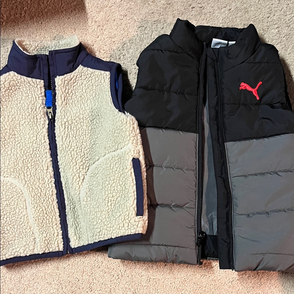 Puma Black and Gray Puffer Vest with Red Logo